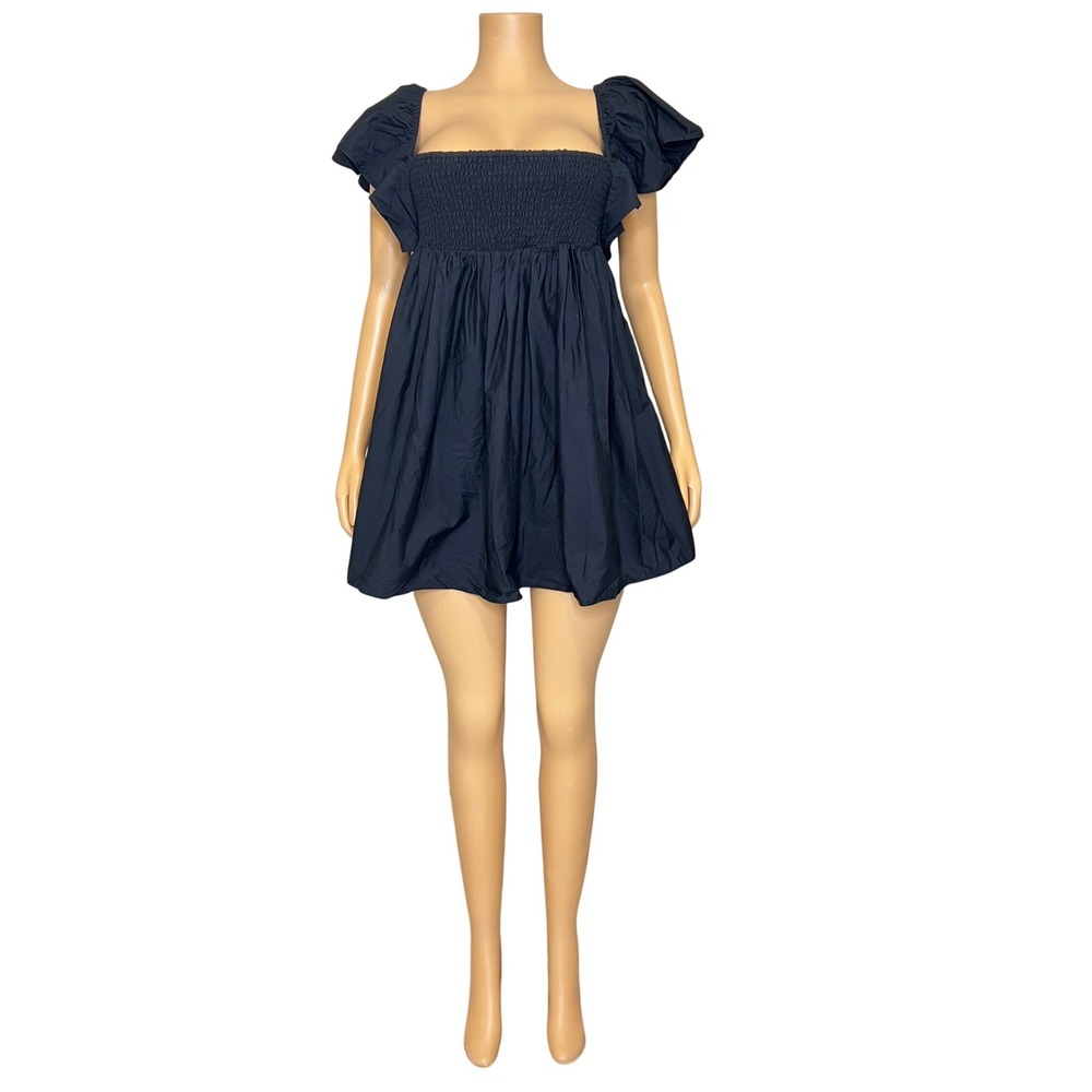 Anthropologie Smocked Ruffle Sleeve Open Back Tie Mini Dress Small Babydoll